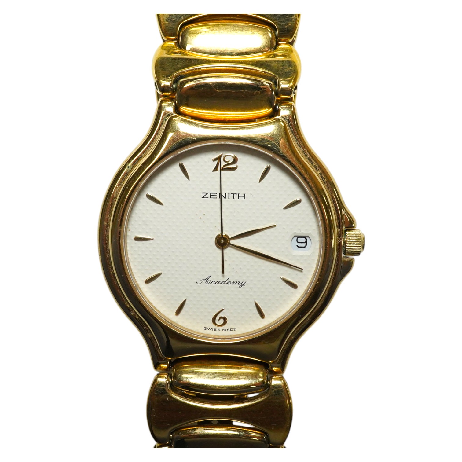 A gentleman's modern gold plated Zenith Academy quartz wrist watch. Condition - fair